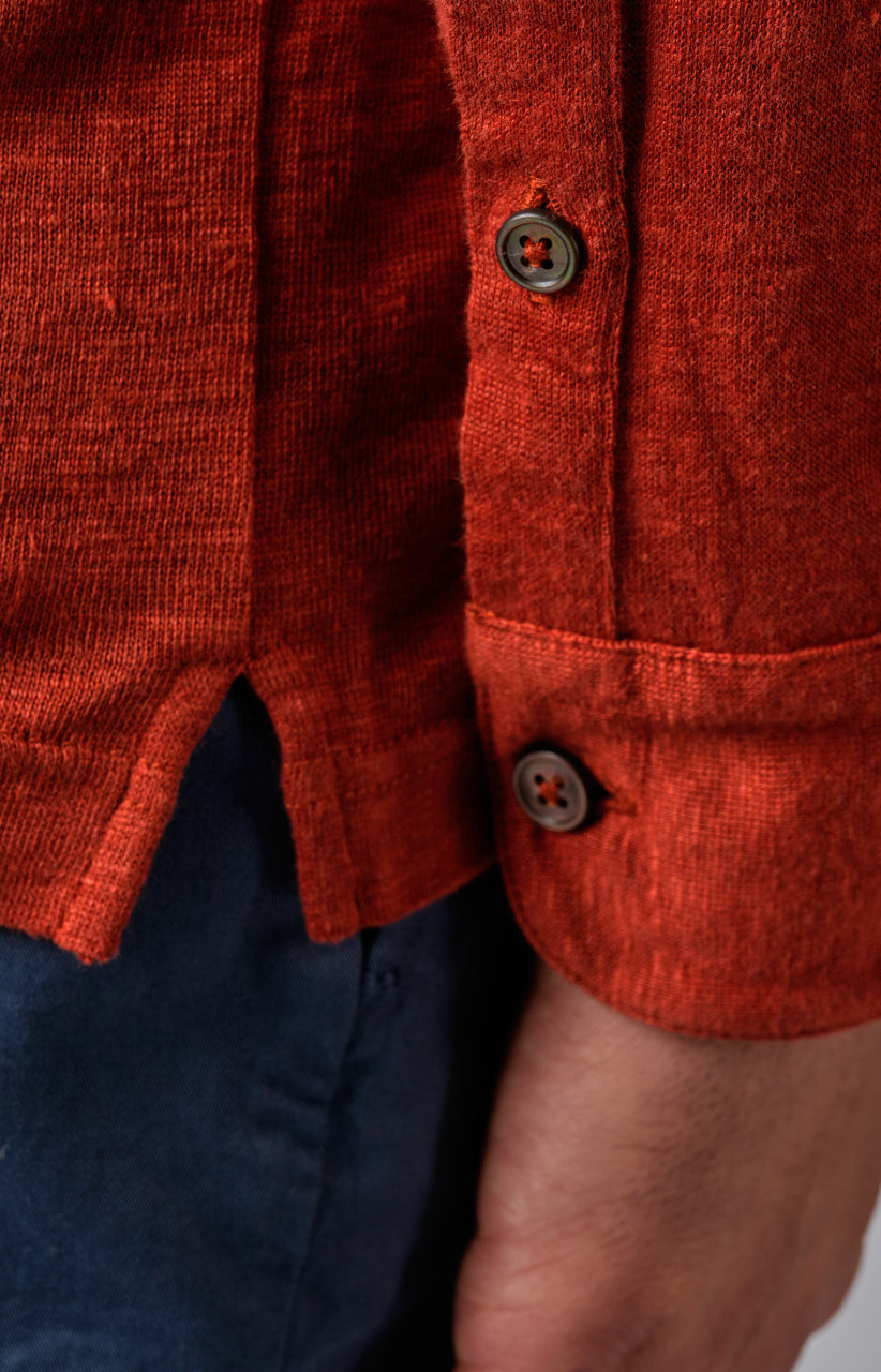 Long-sleeved polo shirt in ultra-light linen jersey