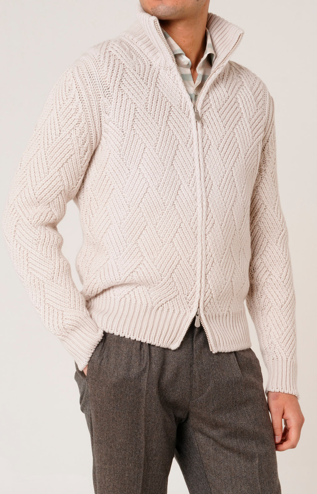Wool and cashmere zip bomber jacket