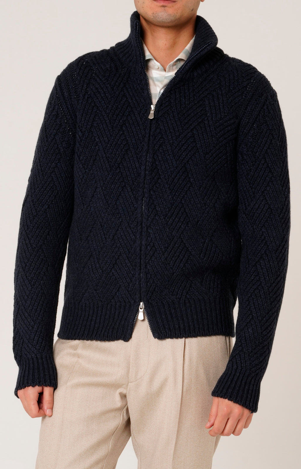 Wool and cashmere zip bomber jacket