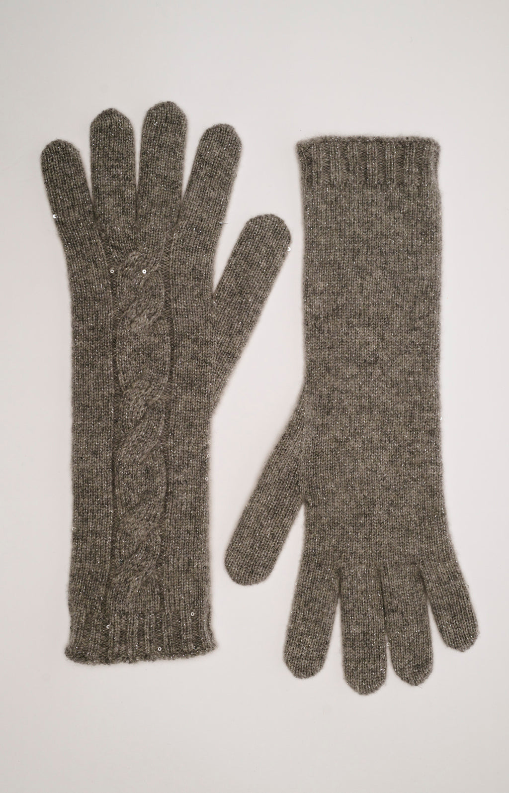 Guanti lunghi a trecce in lana e cashmere
