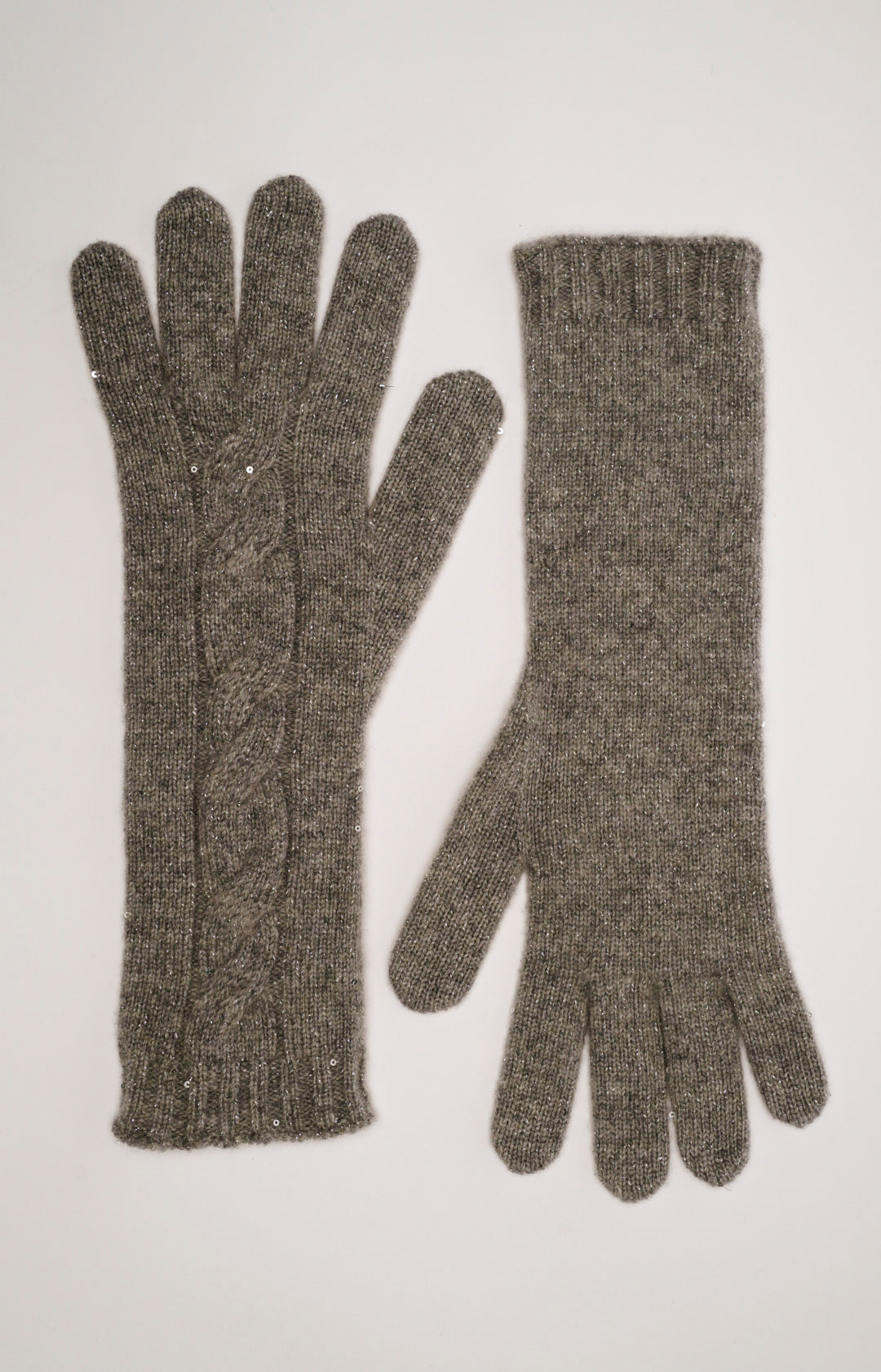 Guanti lunghi a trecce in lana e cashmere