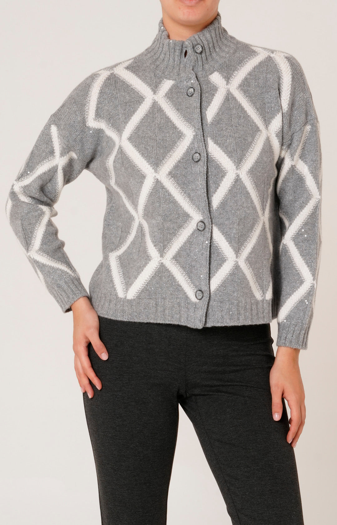 Bomber con bottoni in cashmere e lana