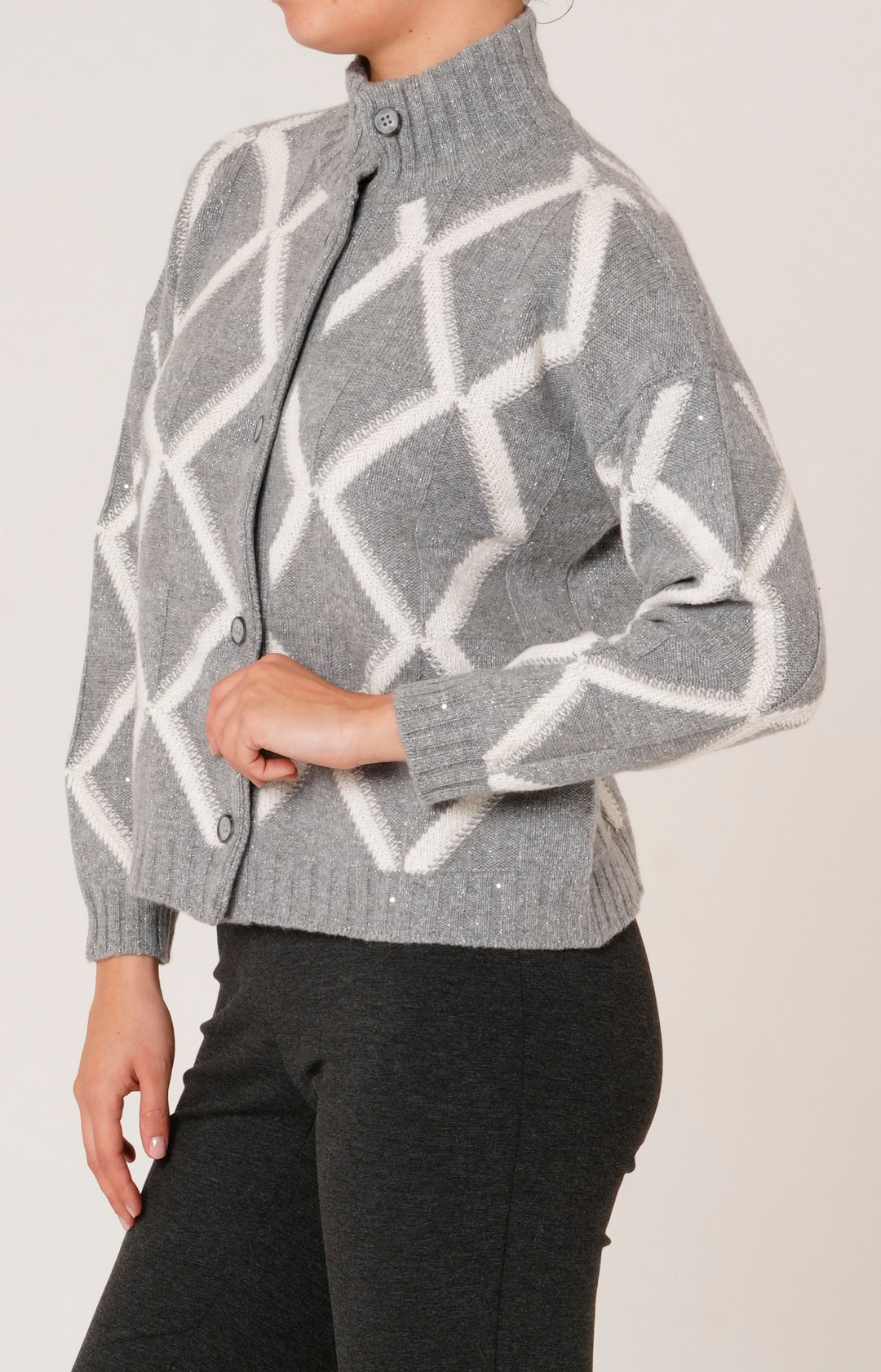 Bomber con bottoni in cashmere e lana