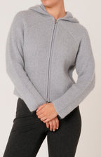 Mohair zip-up bomber jacket with hood