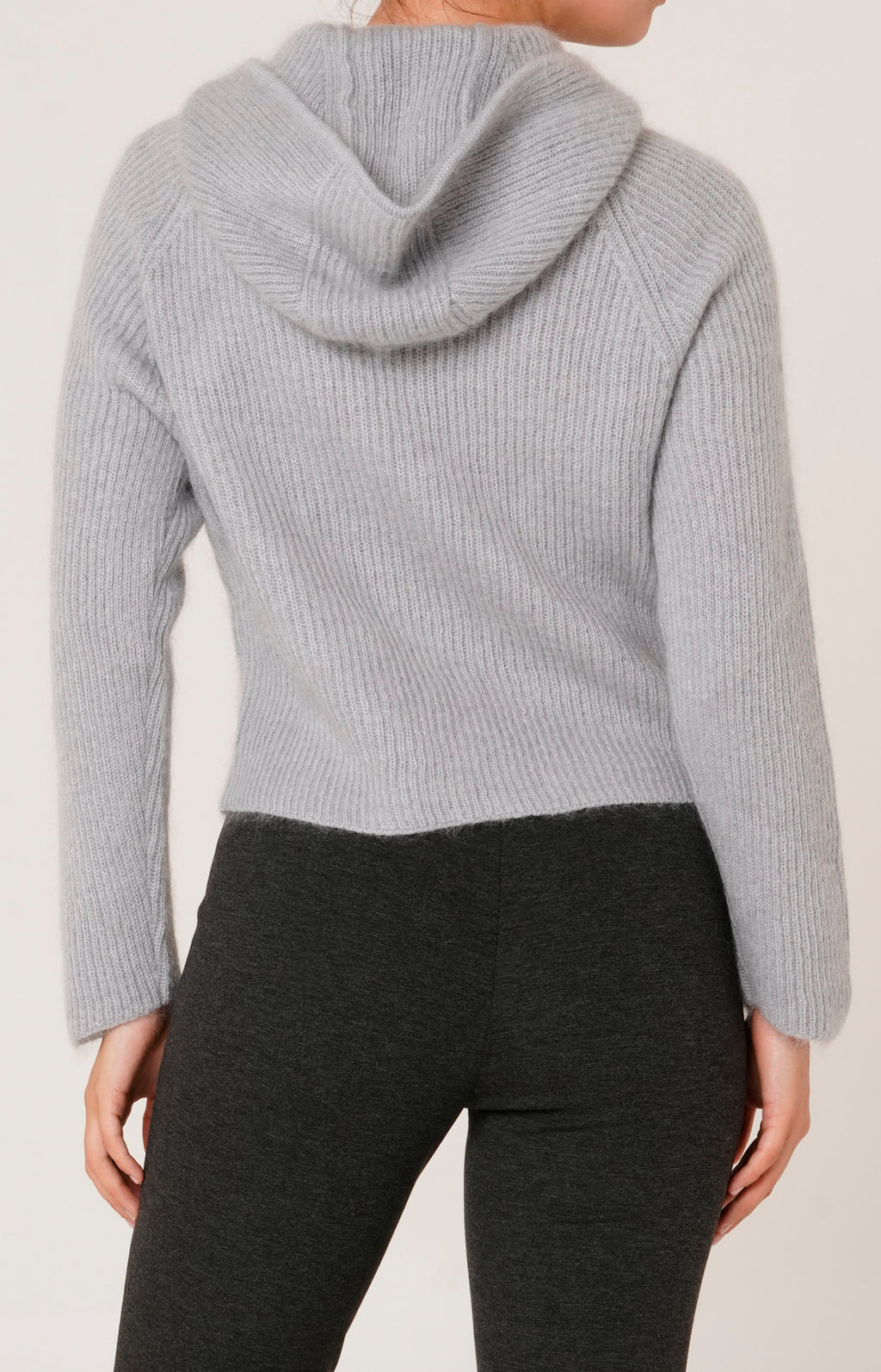 Mohair zip-up bomber jacket with hood