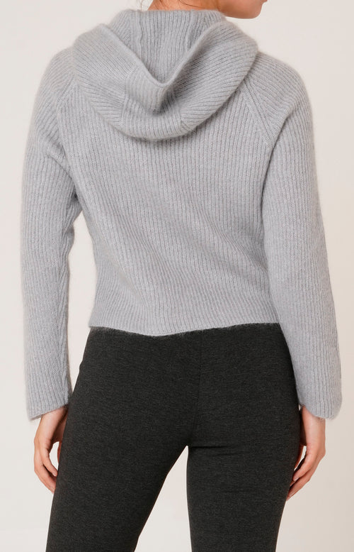 Bomber zip in mohair con cappuccio