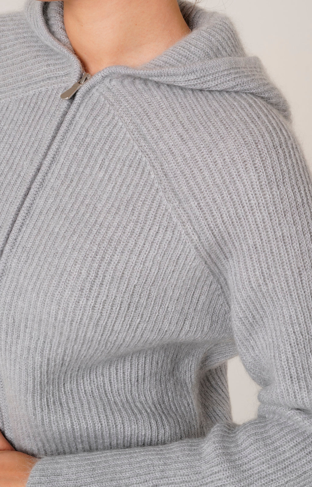 Mohair zip-up bomber jacket with hood