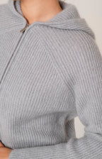 Mohair zip-up bomber jacket with hood