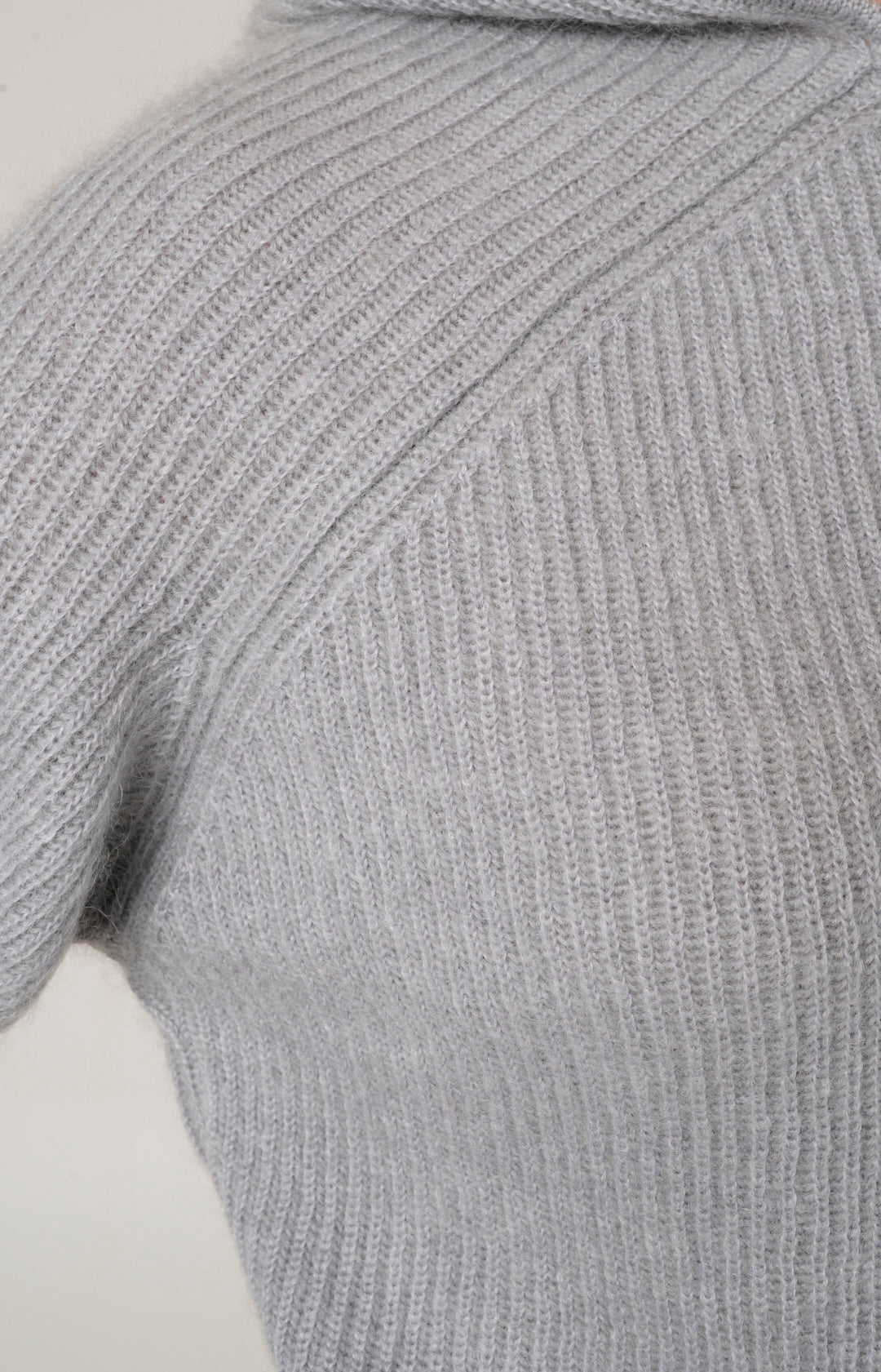 Mohair zip-up bomber jacket with hood