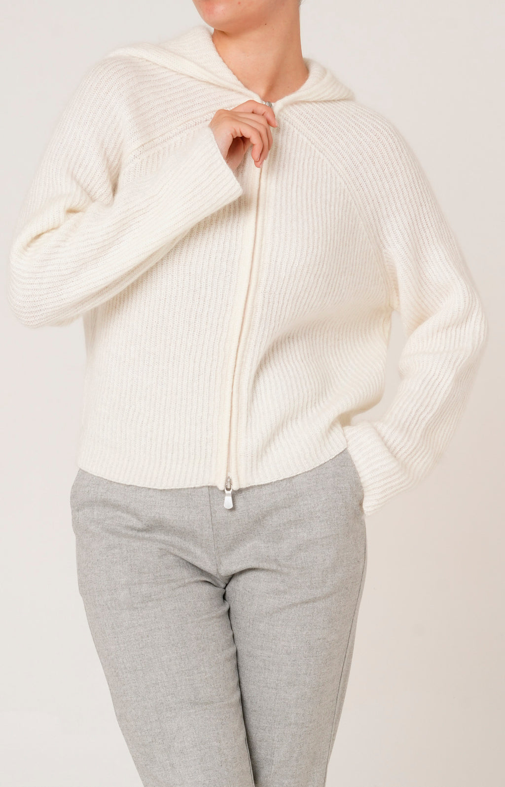 Mohair zip-up bomber jacket with hood