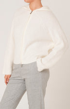 Mohair zip-up bomber jacket with hood