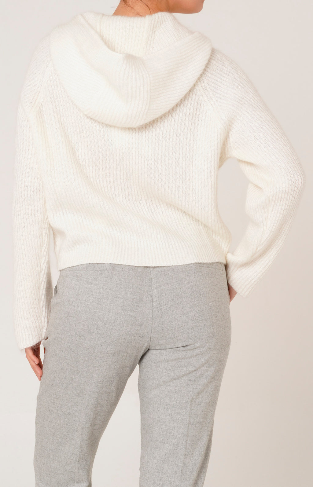 Mohair zip-up bomber jacket with hood