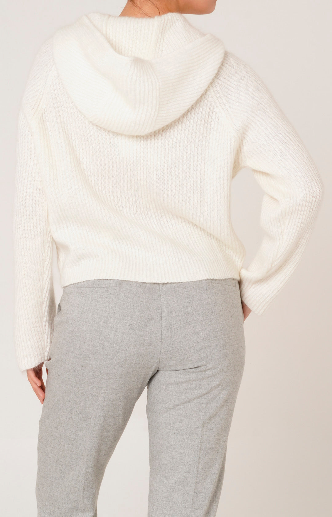 Mohair zip-up bomber jacket with hood