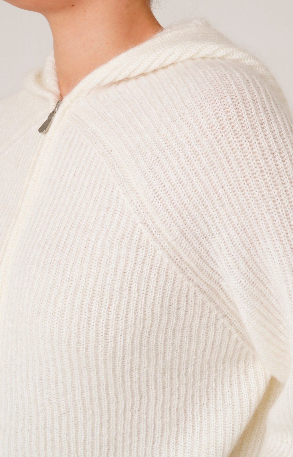 Mohair zip-up bomber jacket with hood