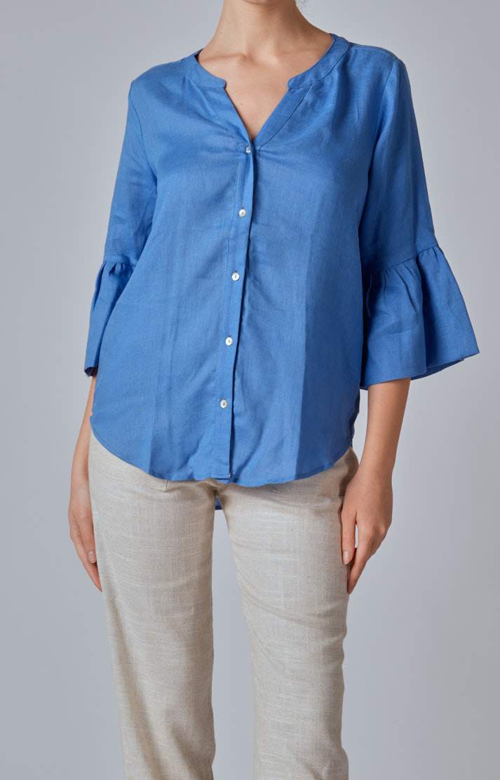 Camicia in lino con manica volant