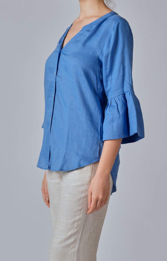 Camicia in lino con manica volant