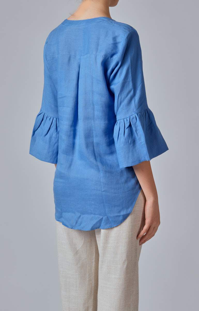 Camicia in lino con manica volant