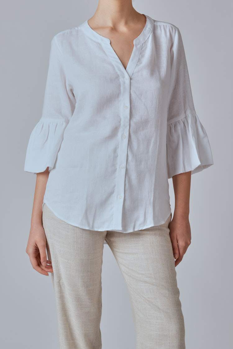 Camicia in lino con manica volant
