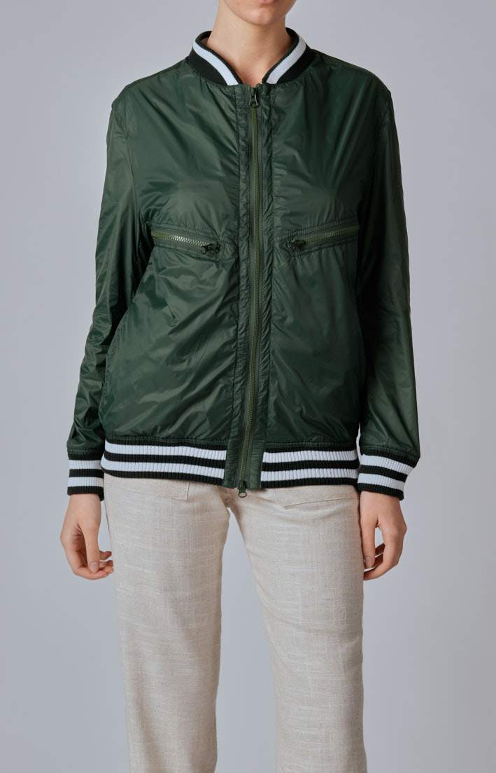 Unlined zip bomber jacket in technical fabric