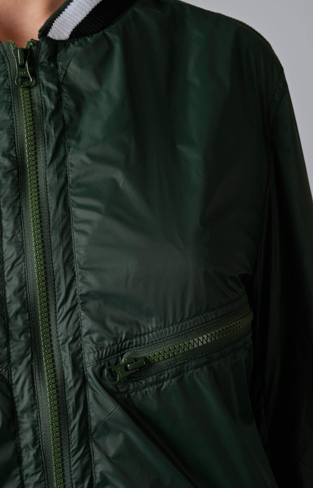 Unlined zip bomber jacket in technical fabric