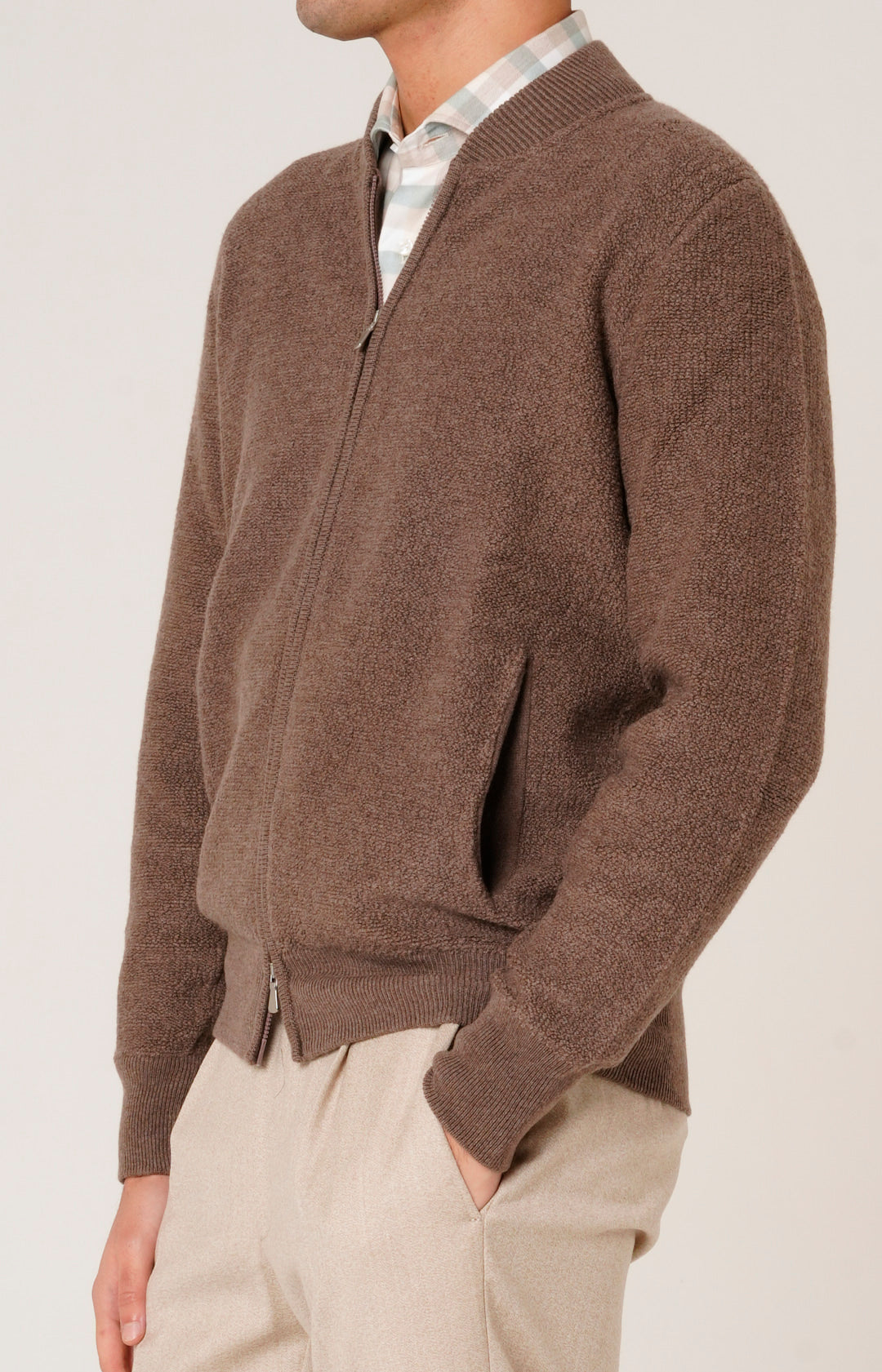 Bomber zip in lana e cashmere