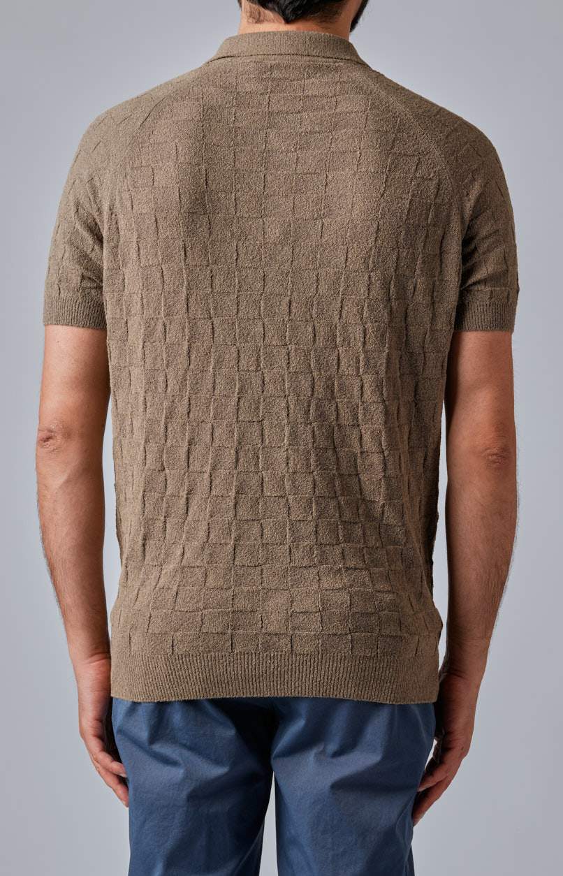 Short-sleeved polo shirt in basketweave terry