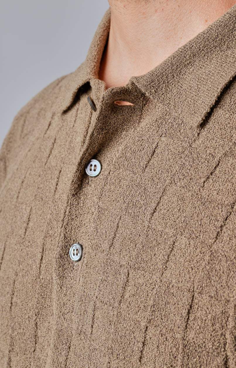 Short-sleeved polo shirt in basketweave terry