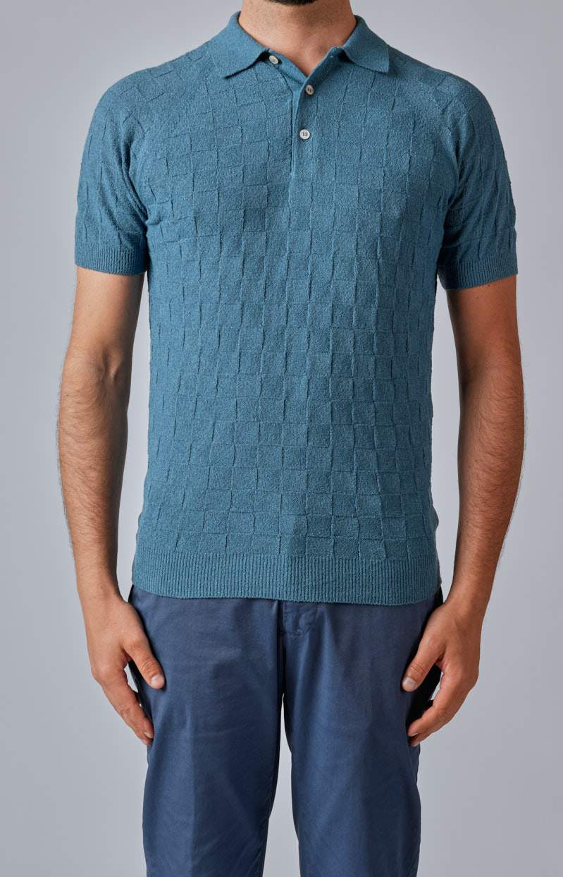 Short-sleeved polo shirt in basketweave terry