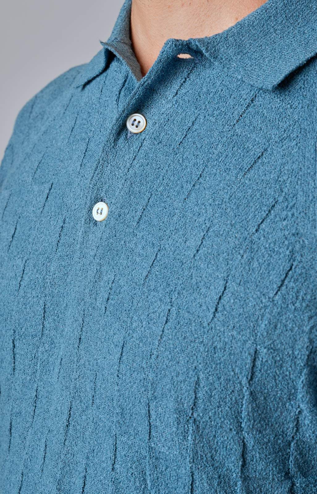 Short-sleeved polo shirt in basketweave terry