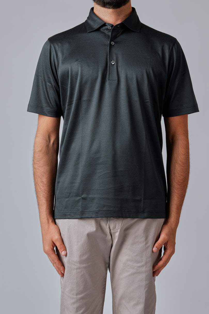 Short-sleeved polo shirt in ultra-light Scottish yarn