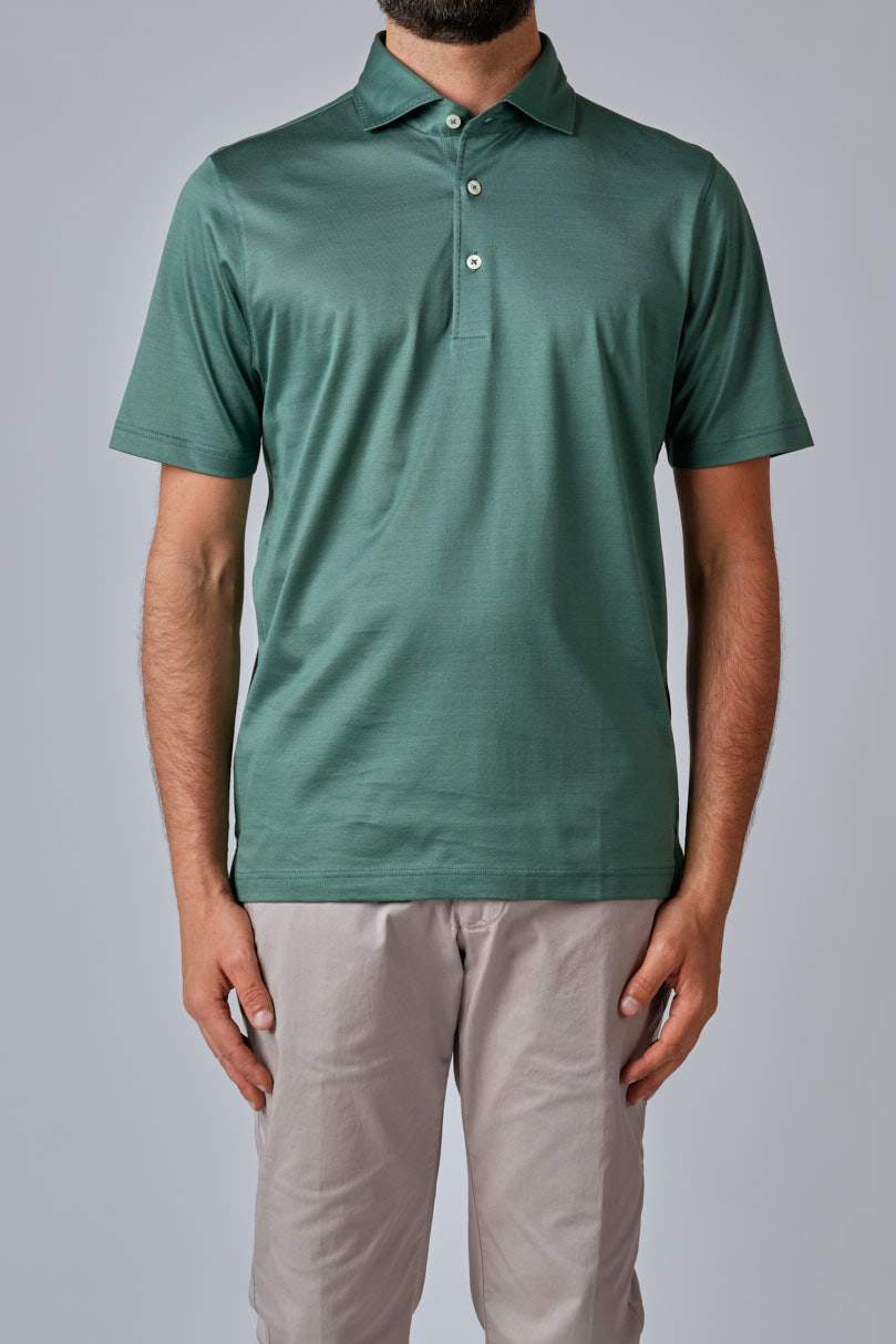 Short-sleeved polo shirt in ultra-light Scottish yarn