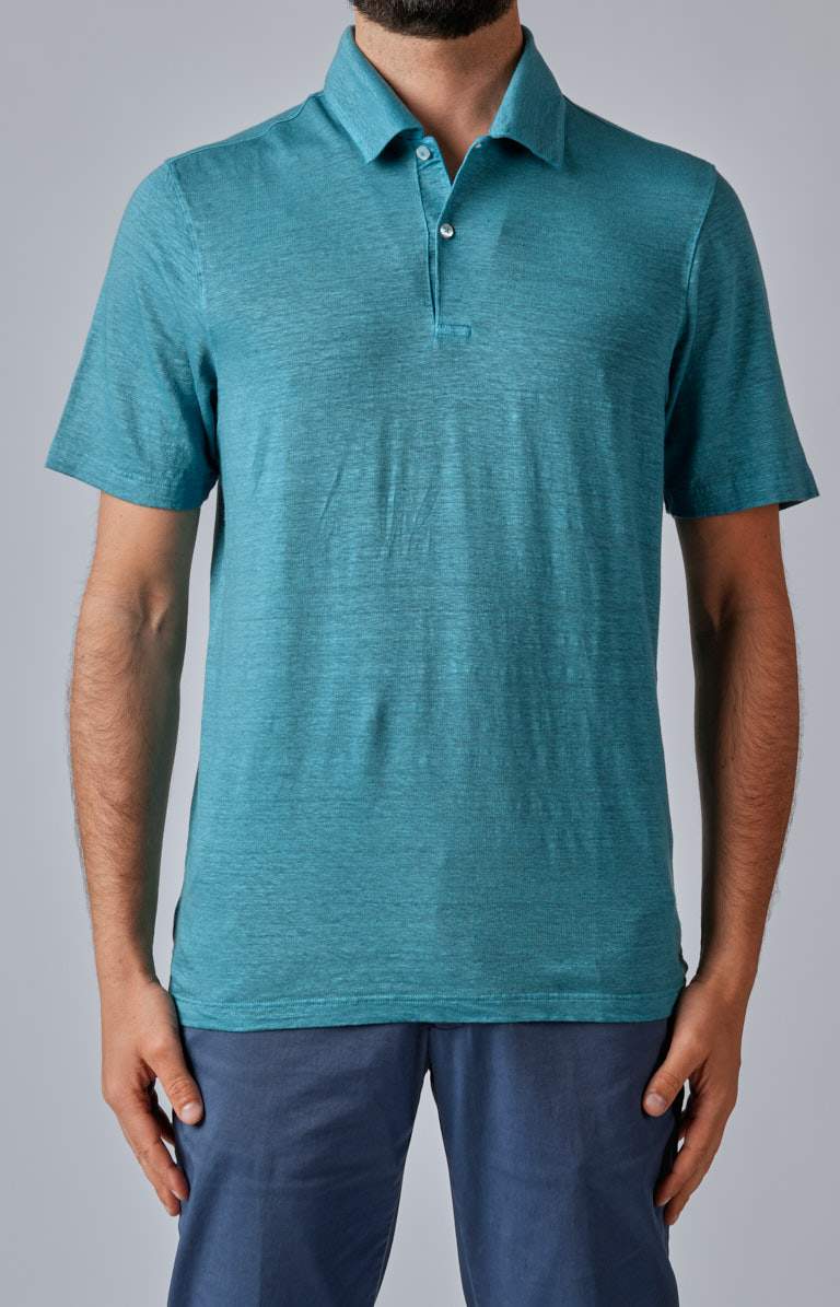 Short-sleeved polo shirt in ultra-light linen jersey