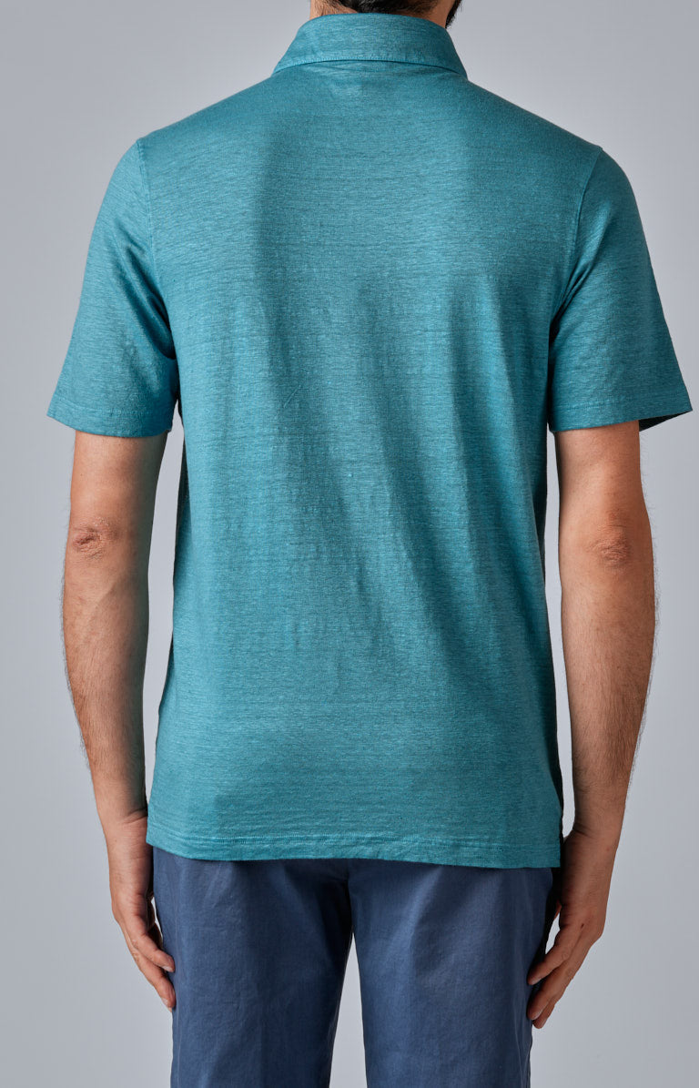 Short-sleeved polo shirt in ultra-light linen jersey