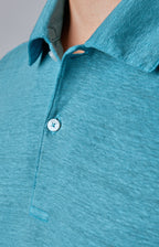 Short-sleeved polo shirt in ultra-light linen jersey
