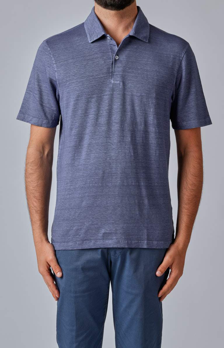 Short-sleeved polo shirt in ultra-light linen jersey