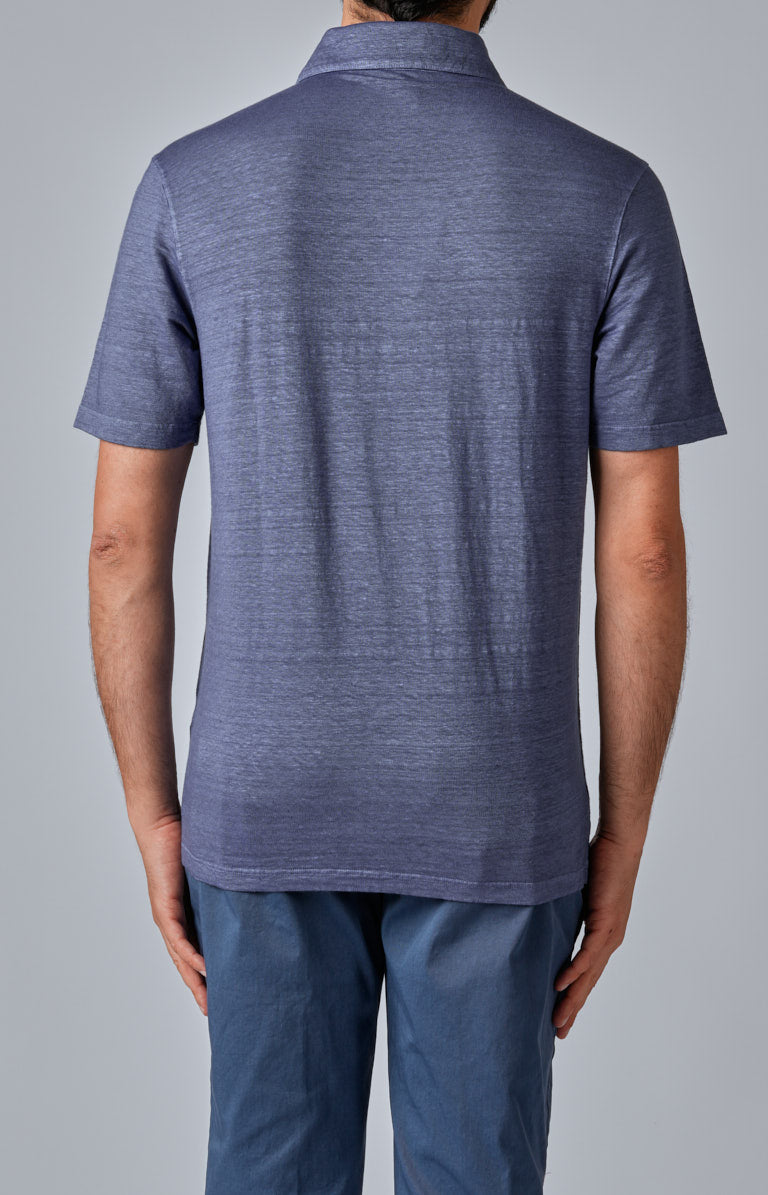 Short-sleeved polo shirt in ultra-light linen jersey