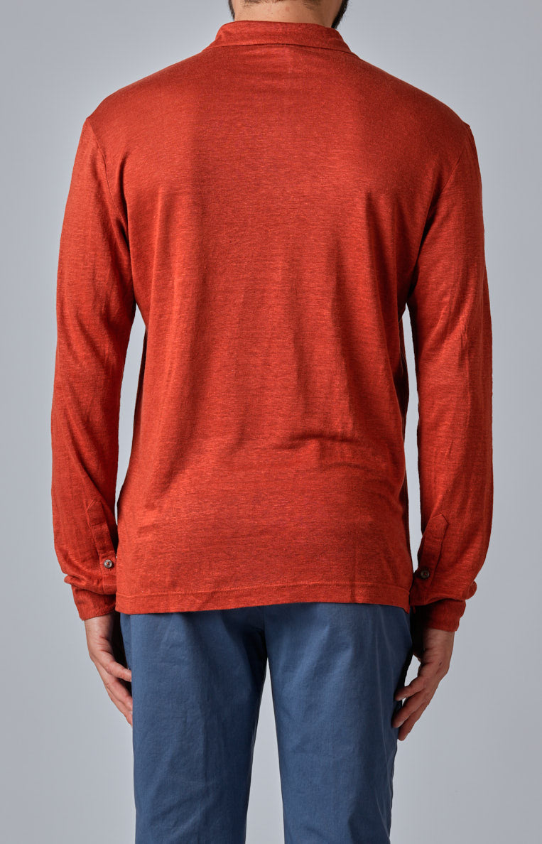 Long-sleeved polo shirt in ultra-light linen jersey