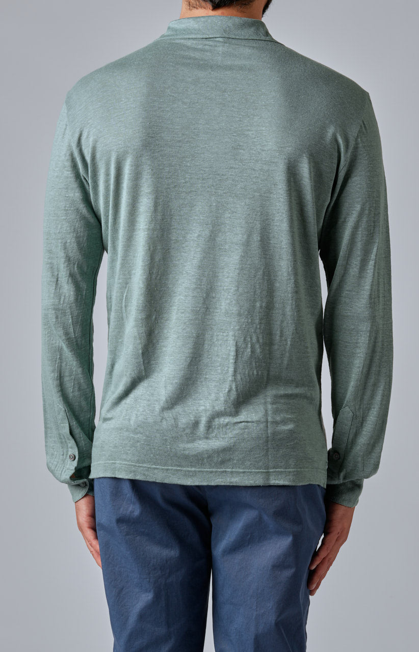 Long-sleeved polo shirt in ultra-light linen jersey