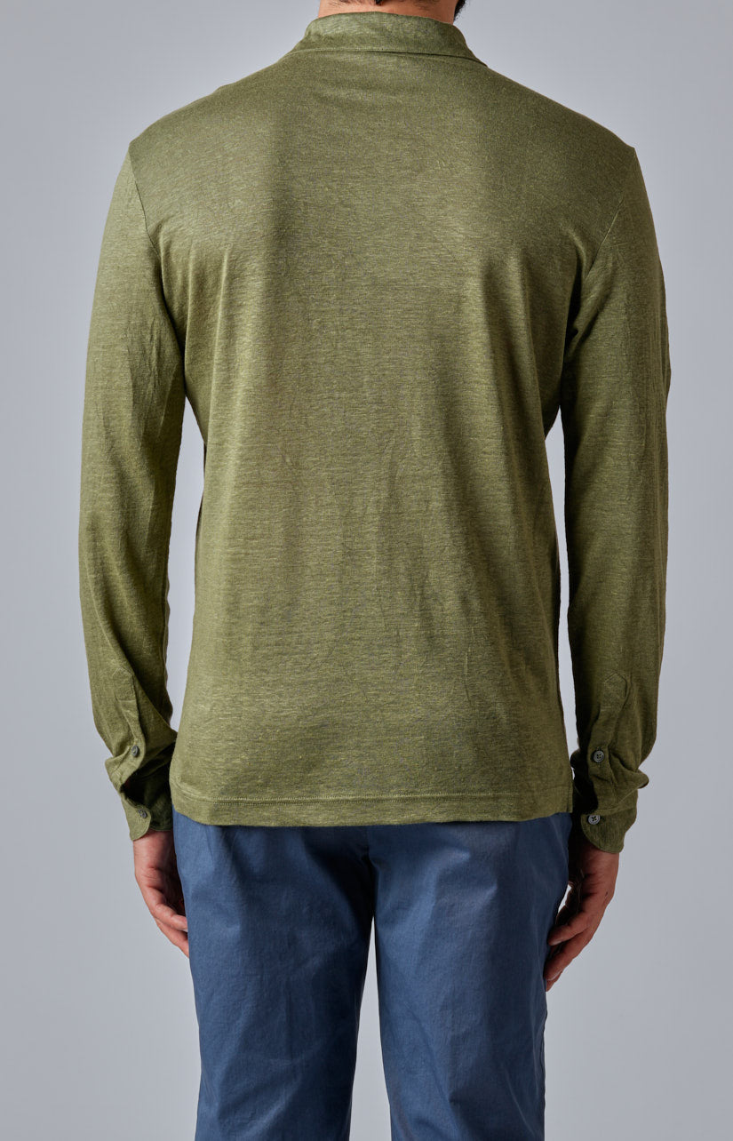 Long-sleeved polo shirt in ultra-light linen jersey