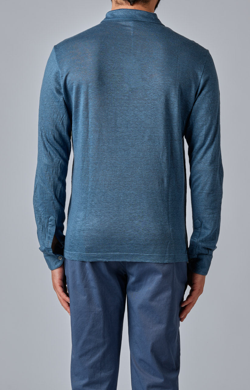 Long-sleeved polo shirt in ultra-light linen jersey