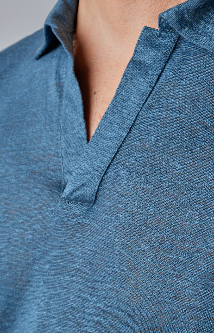 Long-sleeved polo shirt in ultra-light linen jersey