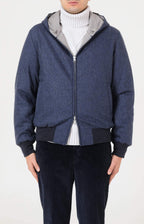 Reversible zip bomber jacket in technical fabric and wool