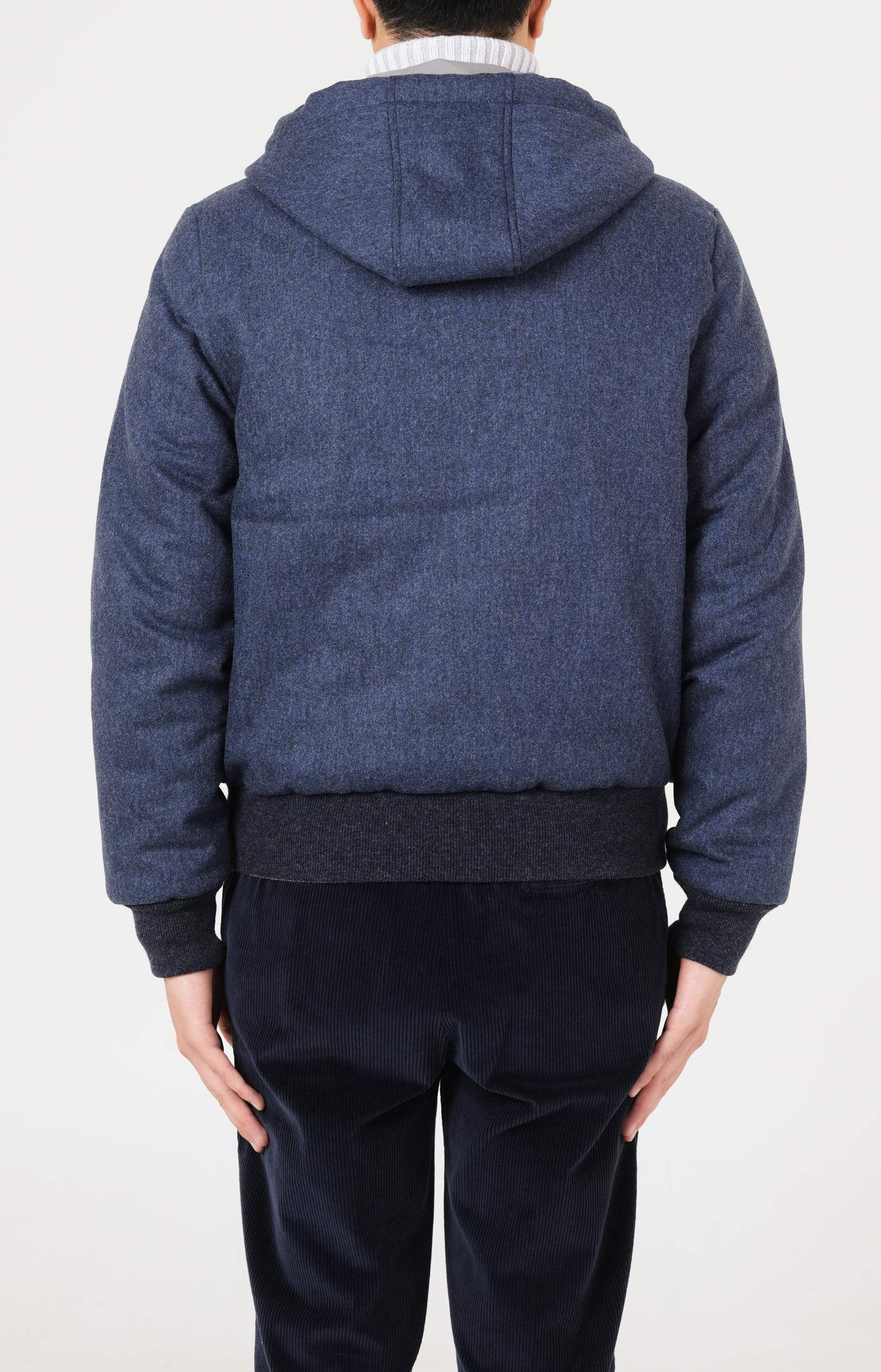 Reversible zip bomber jacket in technical fabric and wool