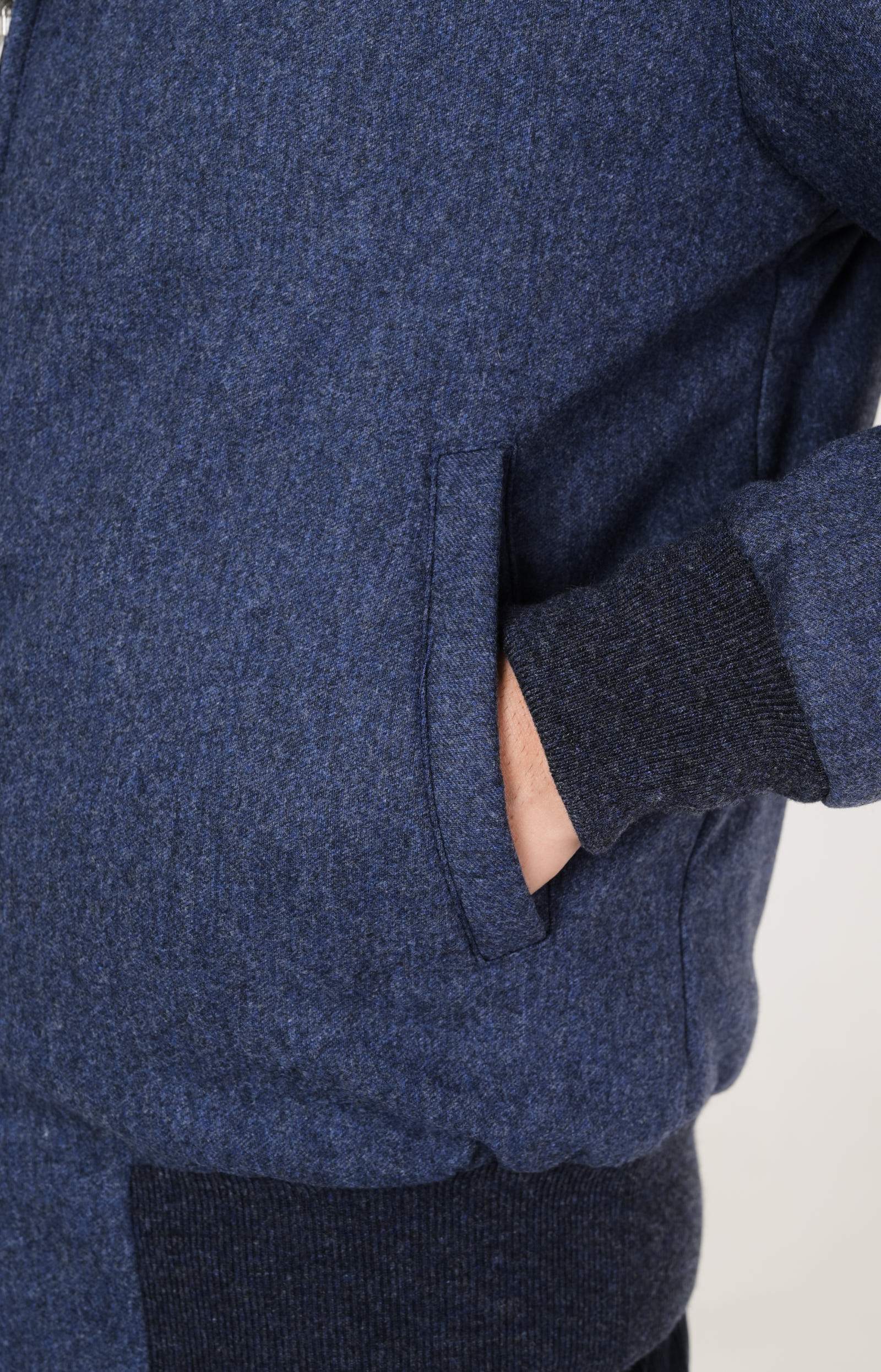 Reversible zip bomber jacket in technical fabric and wool