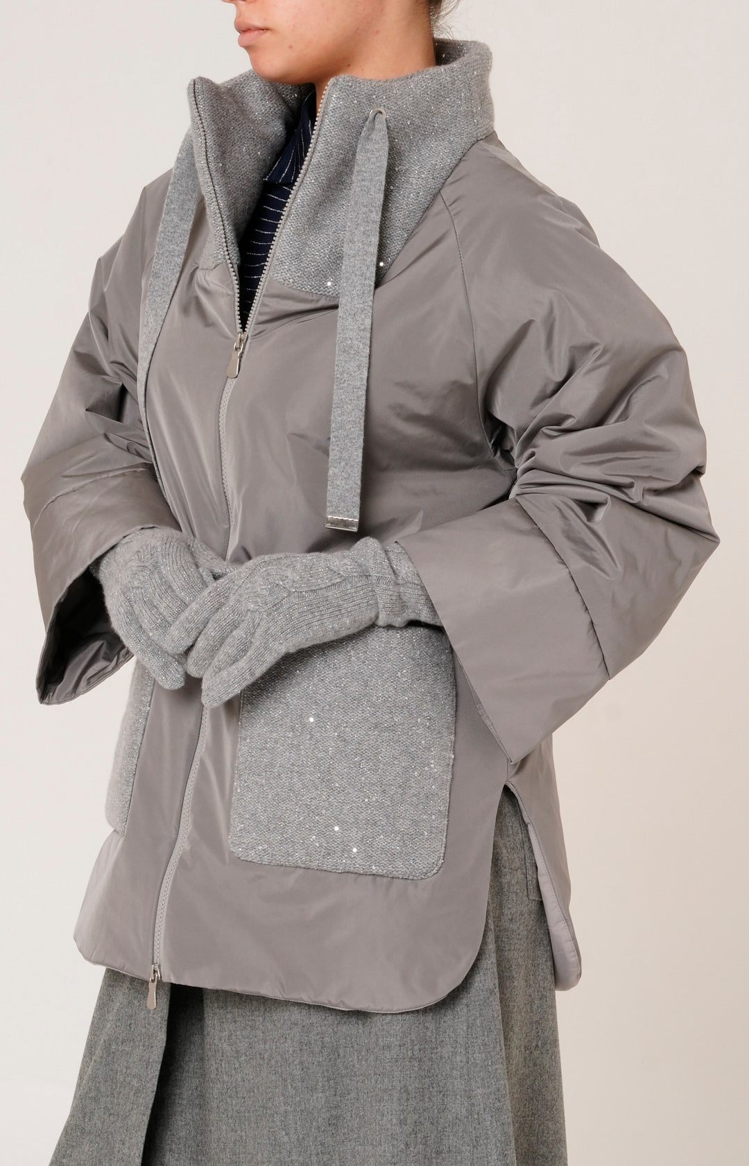 Piumino over in tessuto tecnico, lana e cashmere