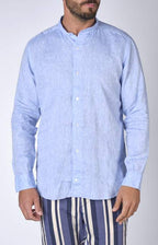 Linen shirt with mandarin collar