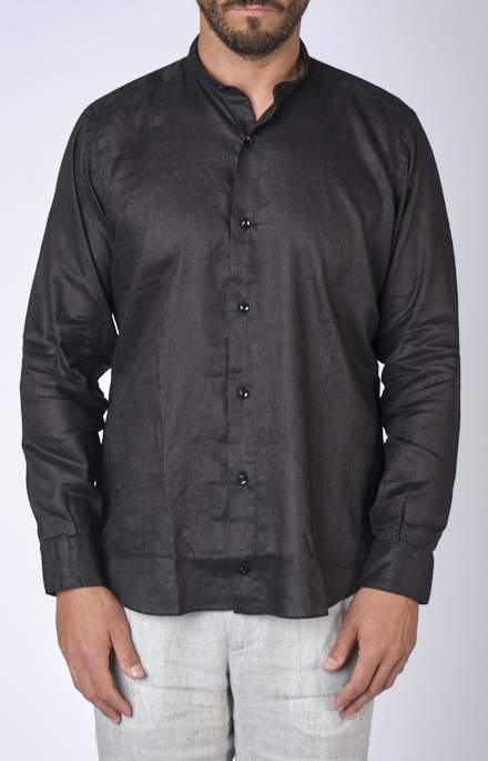 Linen shirt with mandarin collar