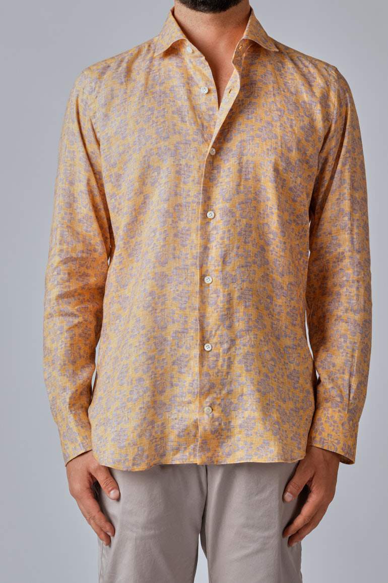 Camicia da uomo in puro lino con fantasia floreale