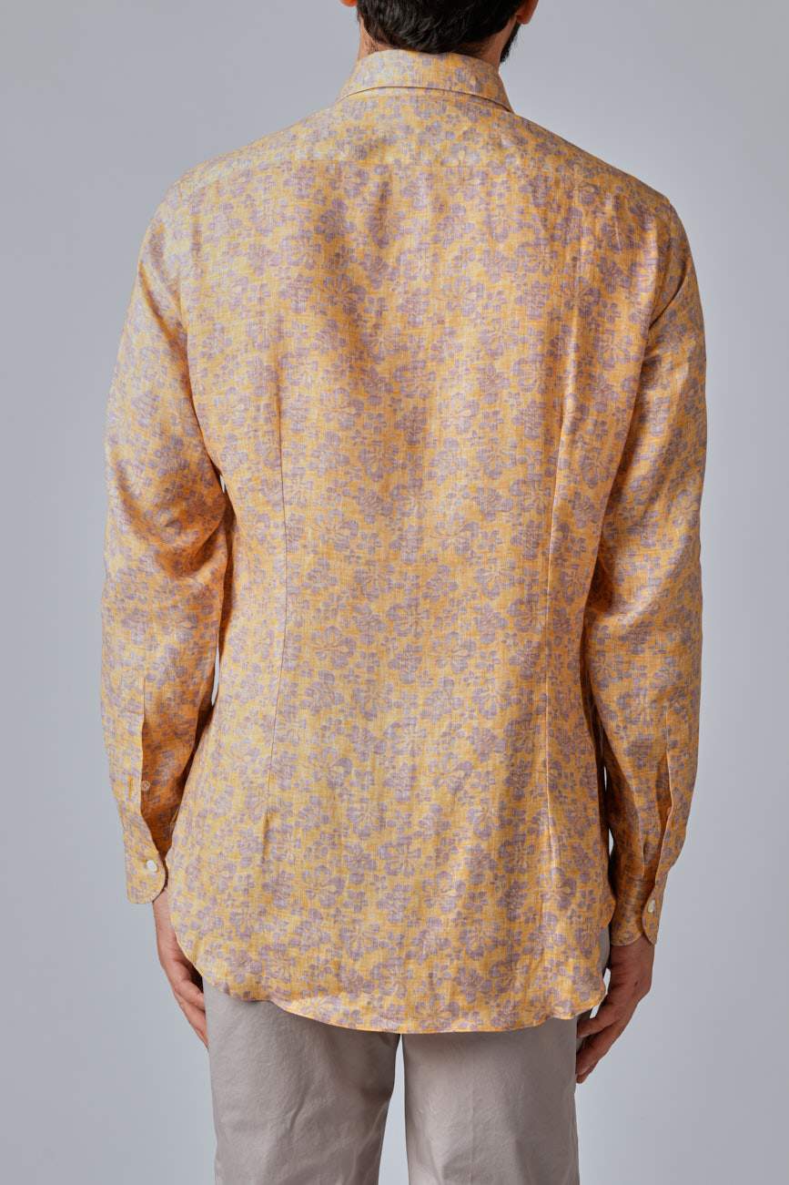 Camicia da uomo in puro lino con fantasia floreale
