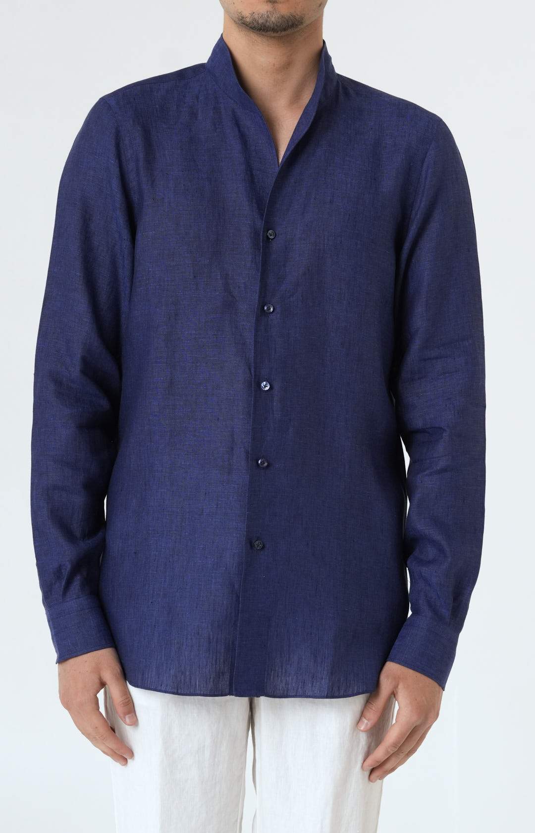 Camicia in puro lino con collo tulipano